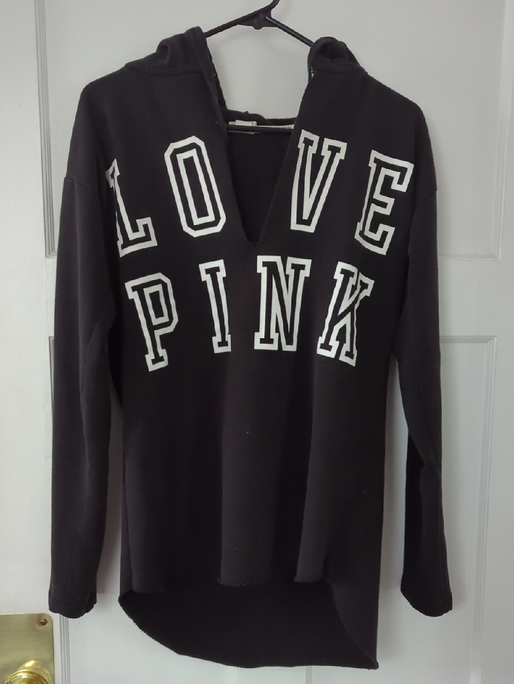 PINK Victoria's Secret Black Hoodie with White 'LOVE PINK' Lettering